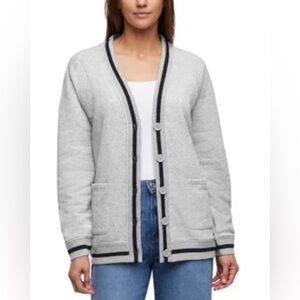 GAP Women’s Varsity Cotton Sweater – Light Grey with Navy Trim